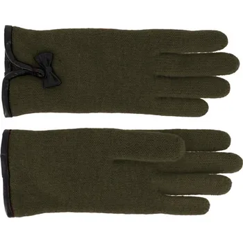 Rukavice Fiebig - Headwear since 1903 Dámské zelená pletené rukavice s koženou mašličkou - Fiebig Velikost Rukavice: 7 (M)