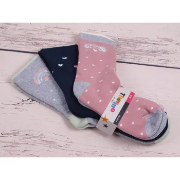 CNB BERLIN sada 3 párů termo ponožky DE 54855 růžové a šedé s duhou tm. modré se srdíčky teplé 3 páry velikosti ponožek: 20-22 ( EUR vel. 31-34)