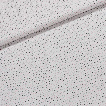 Bavlněné plátno růžovo-šedé puntíky na bílé, š.140cm (látka v metráži)