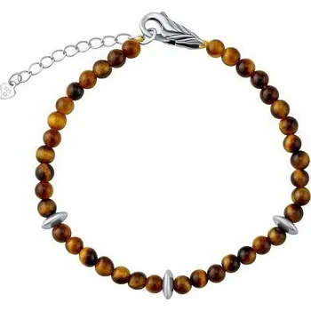 Náramek Hnědý náramek Milly se stříbrnými korálky a přírodním Tygřím okem JJJ0399BTEY
