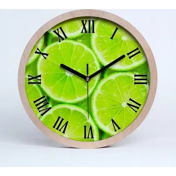 Hodiny Dřevěné nástěnné hodiny s římskými číslicemi, limetková barva, průměr 25 cm
