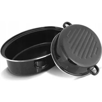 Oválný smaltovaný dvoupekáč vysoký 36 cm (černý oválný dvoupekáč vysoký smaltovaný oboustranný do kuchyně kde se peče s láskou)