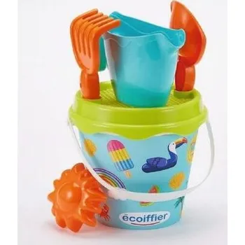 Hračka na písek Ecoiffier Kyblíček Prázdniny s konvičkou a příslušenstvím, 17 cm
