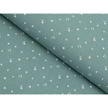 Mušelín dvojitá gázovina MSN-053 Noční obloha na pastelově modrozeleném - metráž šířka 155 cm