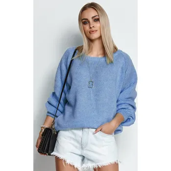 Dámský svetr Dámský svetr s manžetou S114 Barva: Modrá, Velikost: ONE SIZE