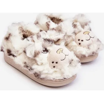 Dívčí bačkory Chlupaté dětské papuče s medvídkem světle béžové Apolanie 25