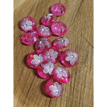 Knoflík Knoflík se stříbrným květem barva růžová větší