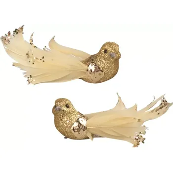 Vánoce Ptáčci na klipu s glitry zlatí 8 cm, 2 ks 4405