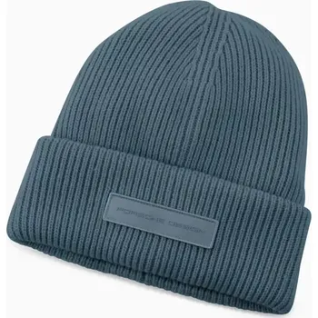 Šála PORSCHE DESIGN Cashmere Beanie Čepice zimní z kašmíru a merina modrošedá (Pletená čepice z merina s ohrnutým lemem a logem)