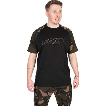 Rybářské oblečení Fox Triko Black / Camo Outline T-Shirt - XXL