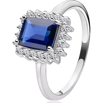 Prsten Prsten ze stříbra 925 - modrý obdélníkový zirkon, čirá zirkonová obruba - Velikost: 58