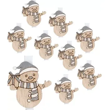 Vánoční dekorace Sněhuláci na kolíčku 4 cm, 9 ks šedí