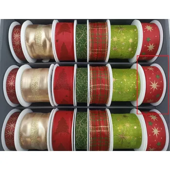 Stuha Nekupto Stuha látková vánoční Červená zelené zlaté hvězdičky 25 mm x 2,5 m