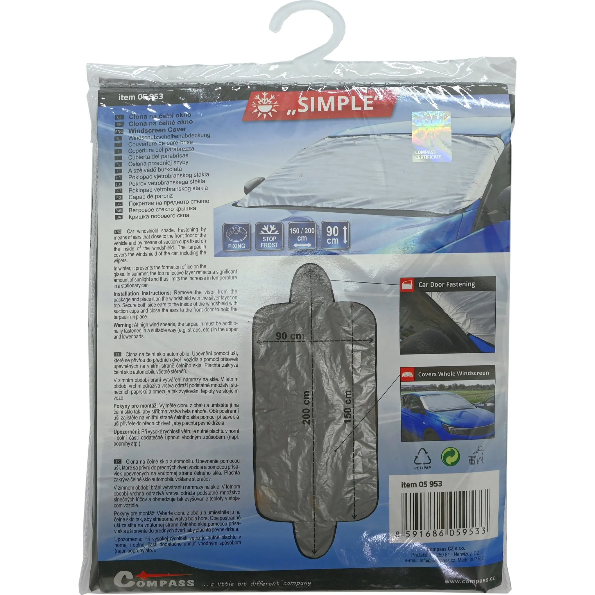 Fotografie 4 - Zimní clona Compass Simple 05953 clona na čelní sklo 150 x 90 cm