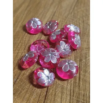 Knoflík Knoflík se stříbrným květem barva růžová menší