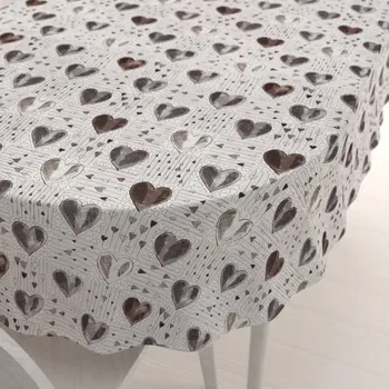 ubrus Bavlněný oválný ubrus Sandra SA-027 Tmavé srdce na smetanovém 100x140 cm