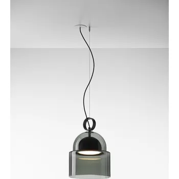 Závěsné designové svítidlo Brokis Dome medium PC1347 Barva skla: Opalín, Povrchová úprava baldachýnu a montury: Nerezová ocel - broušená, Dekor skla: Bez dekoru