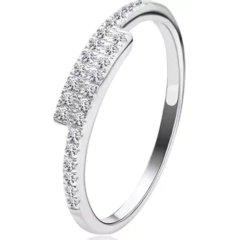 Prsten Stříbrný prsten 925 - rozdělená ramena, čiré zirkony - Velikost: 52