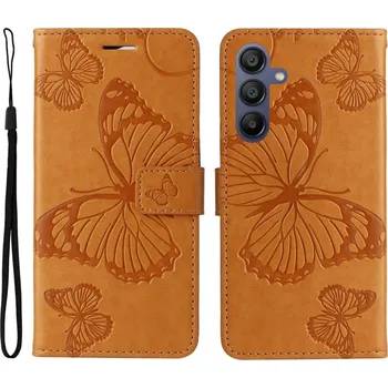 Pouzdro na mobilní telefon Big Butterfly knížkové pouzdro na Samsung Galaxy A16 4G/5G/A26 5G/A17 4G/5G - žluté