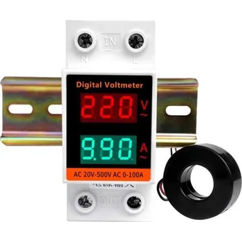 Voltmetr a ampérmetr na DIN lištu 60-500VAC, 0-99,9A, YHC45-2042VA