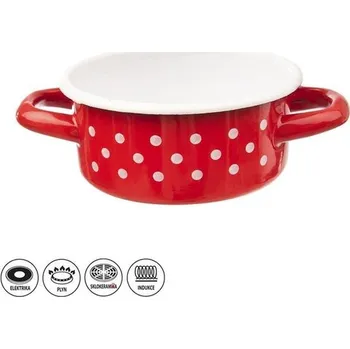 Hrnec rendlík d12cm, 0,6l, v. 6cm PUNTÍK, červ.smalt