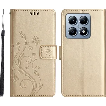 Pouzdro na mobilní telefon Flowers knížkové pouzdro na Xiaomi 14T Pro - zlaté