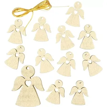 Vánoce Anděl dřevěný zlatý 3 cm 12 ks na zavěšení 4801