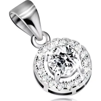 Přívěsek Rhodiovaný stříbrný přívěsek 925 - čirý obrys kruhu s blýskavým zirkonem uprostřed