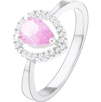 Prsten Prsten ze stříbra 925, světle růžová zirkonová slza, třpytivá kontura - Velikost: 54