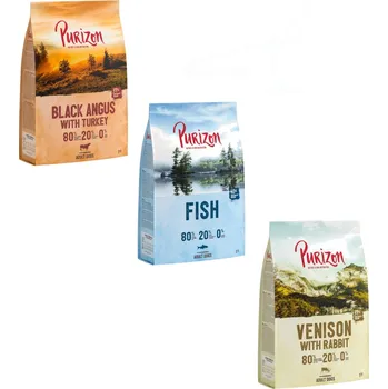 Krmivo pro psa 3x1kg Purizon balení na vyzkoušení bez obilnin - hovězí Black Angus s krocanem, zvěřina s králíkem, ryba
