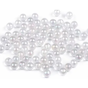 Dětské navlékací korálky Perly / kuličky bez dírek Ø6 mm k nýtování duhované 10g transparent AB