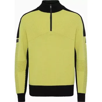 Pánská softshellová bunda PORSCHE HEAD Knitted Pullover Turbo Svetr pulovr lyžařský pletený funkční z merina v barvě neon žlutá (Exkluzivní pletený svetr s polovičním zipem ve sportovním, technickém vzhledu. S vysokým žebrovaným límcem.)