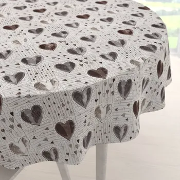 ubrus Bavlněný kulatý ubrus Sandra SA-027 Tmavé srdce na smetanovém Ø 120 cm