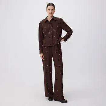 Dámské kalhoty Reserved - Kalhoty s lesklými aplikacemi - tmavě hnědá - 8393B-89X - 8393B-89X-XL