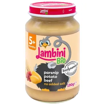 Dětská výživa LAMBINI BIO Demeter příkrm pastinák, brambory a hovězí maso 190 g