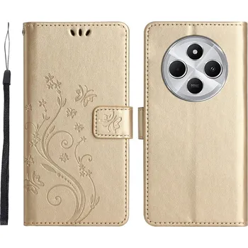 Pouzdro na mobilní telefon Flowers knížkové pouzdro na Xiaomi Redmi 14C/Poco C75 - zlaté