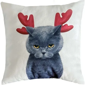 Dekorativní polštářek Vánoční dekorační polštářek Kočka se sobími parohy