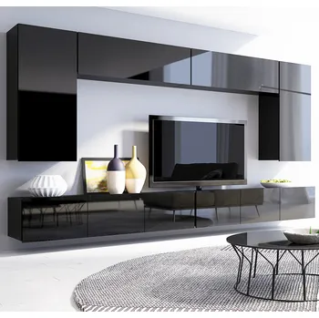 Obývací stěna Obývací stěna CALABRINI c | 300 cm | 6 dílů A | černá lesk