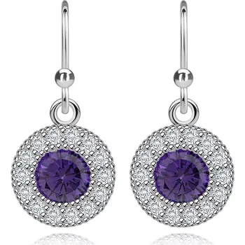 Náušnice Náušnice ze stříbra 925 - fialový kulatý zirkon, čirá obruba, afro háček