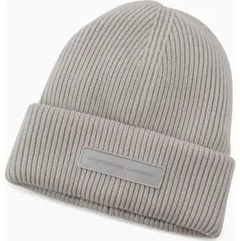Šála PORSCHE DESIGN Cashmere Beanie Čepice zimní z kašmíru a merina světle šedá (Pletená čepice z merina s ohrnutým lemem a logem)
