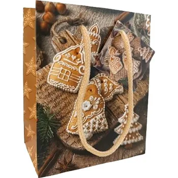 Dárková taška Nekupto Dárková papírová taška zlatá 14 x 11 x 6,5 cm Perníčky