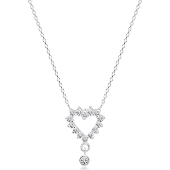 Náhrdelník Stříbrný 925 náhrdelník - zirkonový obrys srdce, kulatý čirý zirkon