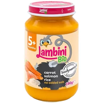 LAMBINI BIO Demeter příkrm mrkev, rýže a losos 190 g