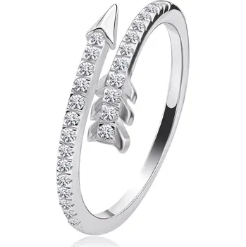 Prsten Prsten ze stříbra 925 - motiv šípu, dělená ramena se zirkony - Velikost: 56