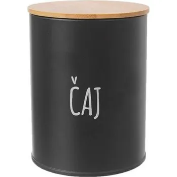 Dóza na potraviny dóza plech. d 9,5x12,5cm, ČAJ, BLACK, plech/bambus