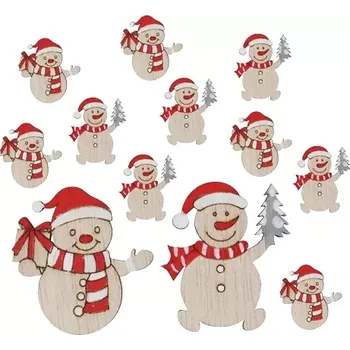Vánoce Sněhuláci s lepíkem 4 cm, 12 ks červení 30039