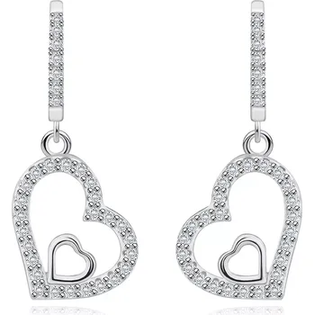 Náušnice Náušnice ze stříbra 925 - srdíčko se zirkony a hladkým srdcem uvnitř