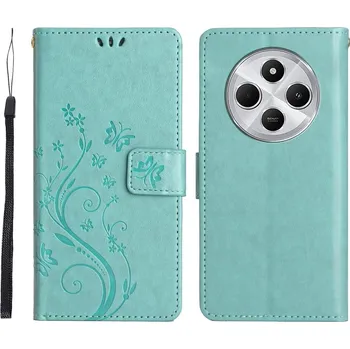 Pouzdro na mobilní telefon Flowers knížkové pouzdro na Xiaomi Redmi 14C/Poco C75 - modrozelené