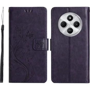 Pouzdro na mobilní telefon Flowers knížkové pouzdro na Xiaomi Redmi 14C/Poco C75 - tmavěfialové