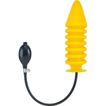 Anální kolík Nafukovací dildo Mister B Solid Ribbed XL žluté, žebrované nafukovací dildo s pevným jádrem 29 x 3,7–8 cm
